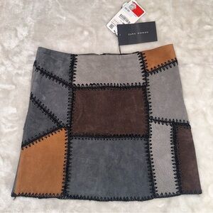 Zara Gray Brown Mini Suede Leather Patchwork Skirt Size XS